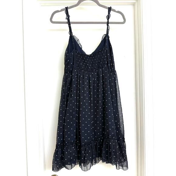 Abercrombie & Fitch Y2K Polka Dot Ruffle Babydoll Tank Dress Romantic Navy Sz L - Picture 2 of 6